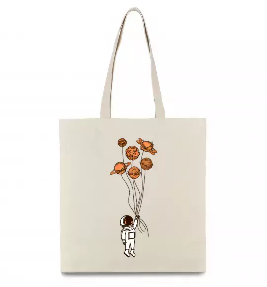 Эко-сумка Космонавт з кульками з планет Бежевый фото