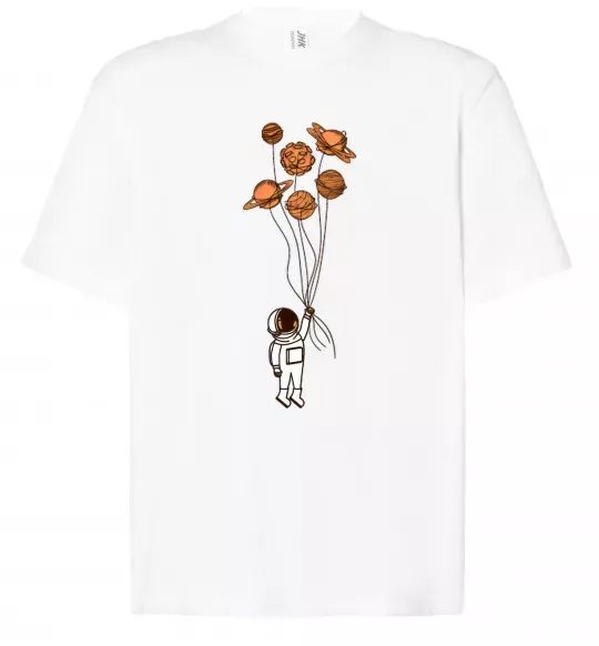 Футболка Оверсайз Космонавт з кульками з планет Белый фото