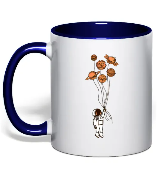 Чашка с цветной ручкой Космонавт з кульками з планет Глубокий темно-синий фото