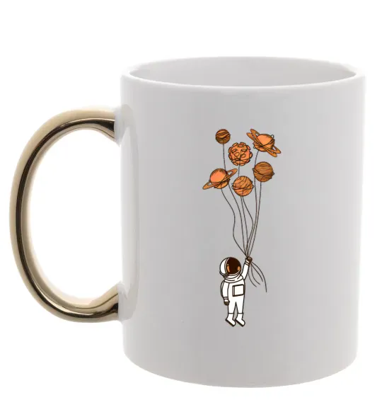 Чашка с цветной ручкой Космонавт з кульками з планет Золото фото