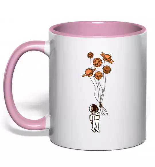 Чашка с цветной ручкой Космонавт з кульками з планет Нежно розовый фото