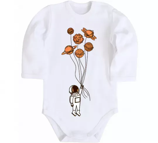 Детский боди Космонавт з кульками з планет Белый фото