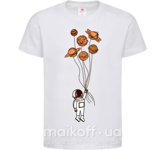 Дитяча футболка Космонавт с шариками планет Білий фото