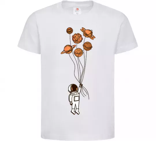 Дитяча футболка Космонавт з кульками з планет Білий фото