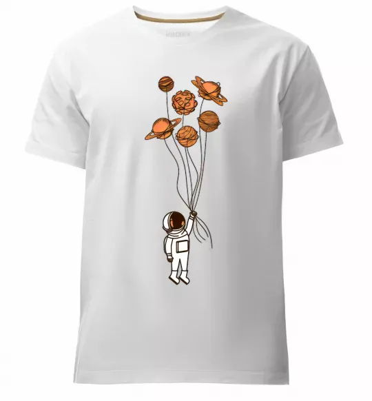 Мужская премиум футболка Космонавт з кульками з планет Белый фото