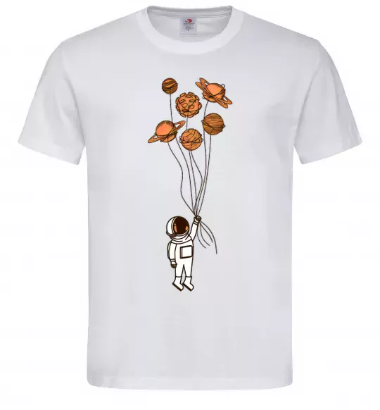 Мужская футболка Космонавт з кульками з планет Белый фото