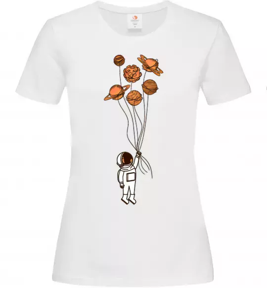 Женская футболка Космонавт з кульками з планет Белый фото