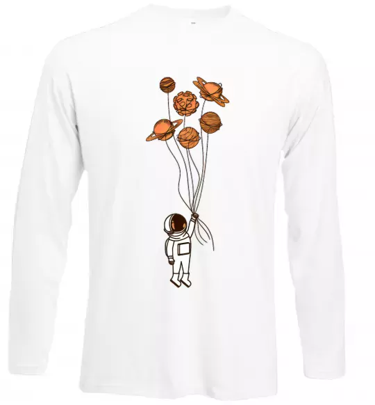 Лонгслив Космонавт з кульками з планет Белый фото