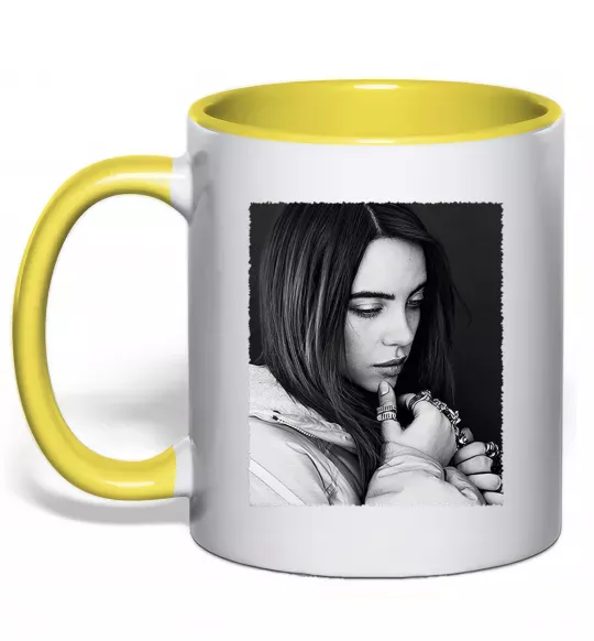 Чашка с цветной ручкой Billie Eilish bw Солнечно желтый фото