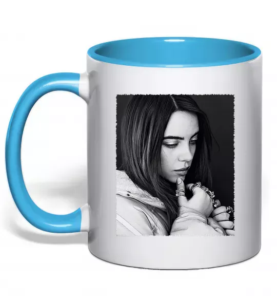 Чашка с цветной ручкой Billie Eilish bw Голубой фото