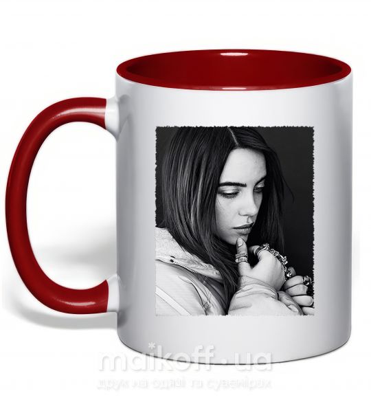 Чашка с цветной ручкой Billie Eilish bw Красный фото