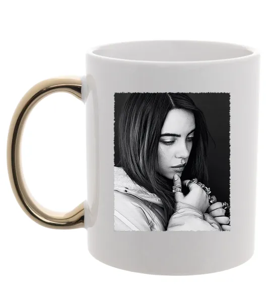 Чашка с цветной ручкой Billie Eilish bw Золото фото