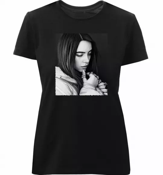 Жіноча преміум футболка Billie Eilish bw Чорний фото