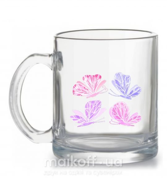 Чашка стеклянная Butterflies watercolor Прозрачный фото