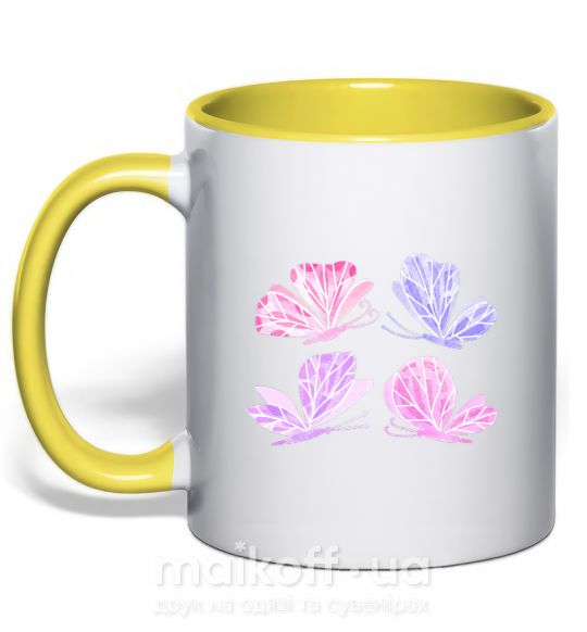 Чашка з кольоровою ручкою Butterflies watercolor Сонячно жовтий фото