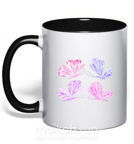 Чашка з кольоровою ручкою Butterflies watercolor Чорний фото