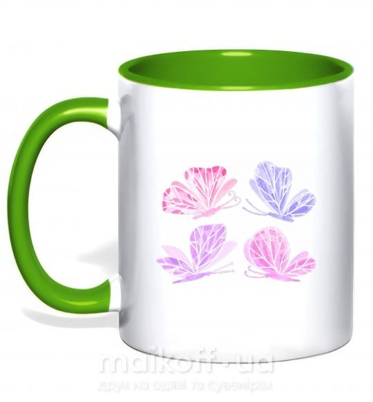 Чашка з кольоровою ручкою Butterflies watercolor Зелений фото