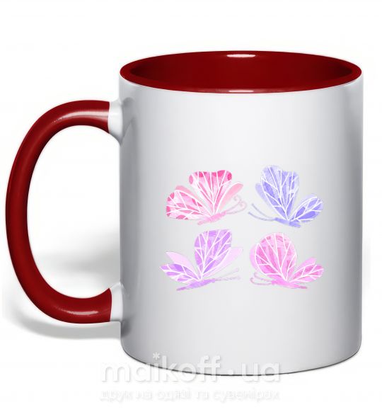 Чашка з кольоровою ручкою Butterflies watercolor Червоний фото