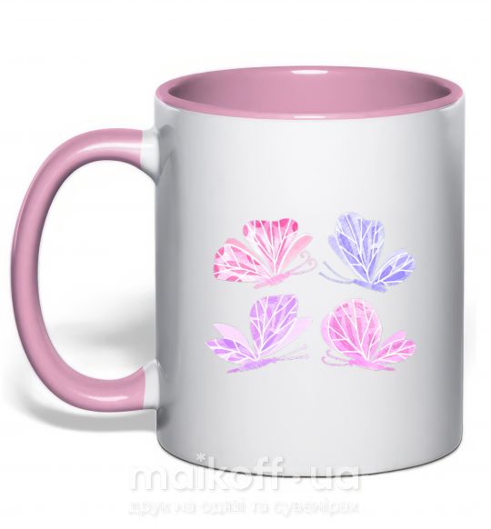 Чашка з кольоровою ручкою Butterflies watercolor Ніжно рожевий фото