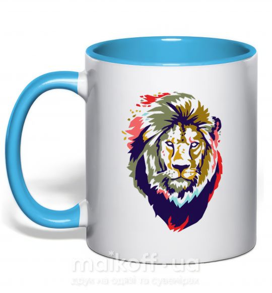 Чашка с цветной ручкой Lion bright Голубой фото