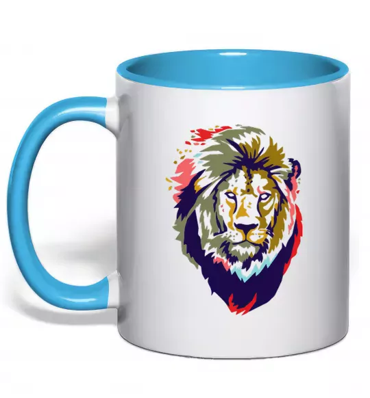 Чашка с цветной ручкой Lion bright Голубой фото