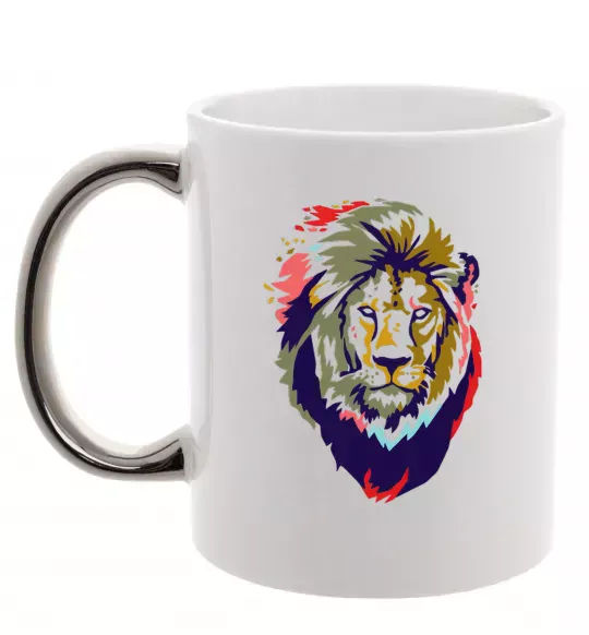 Чашка с цветной ручкой Lion bright Серебро фото