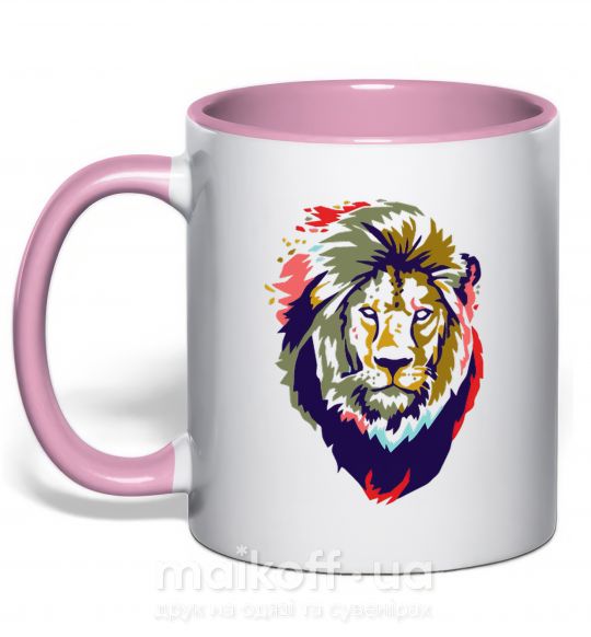 Чашка з кольоровою ручкою Lion bright Ніжно рожевий фото