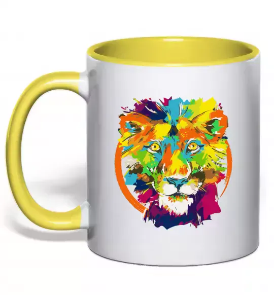 Чашка з кольоровою ручкою Лев Сонячно жовтий фото