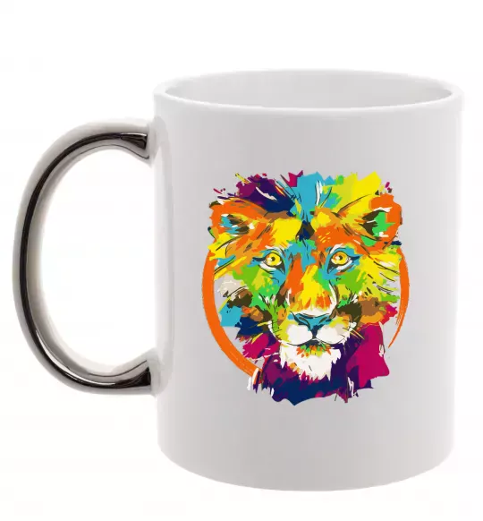 Чашка з кольоровою ручкою Лев Срібло фото