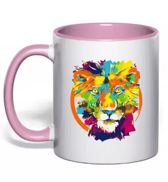 Чашка з кольоровою ручкою Лев Ніжно рожевий фото