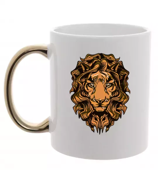 Чашка з кольоровою ручкою Голова лева Золото фото