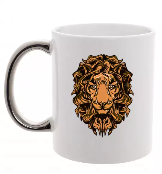 Чашка з кольоровою ручкою Голова лева Срібло фото