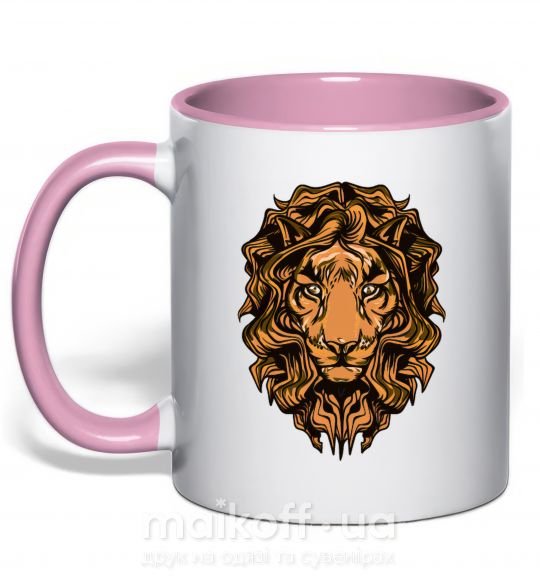 Чашка з кольоровою ручкою Львиная голова Ніжно рожевий фото