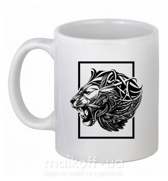 Чашка керамическая Тигр рамка черный Белый фото