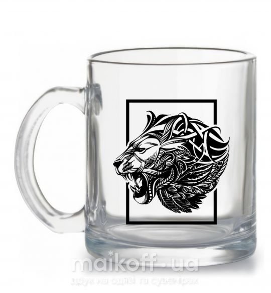 Чашка стеклянная Тигр рамка черный Прозрачный фото