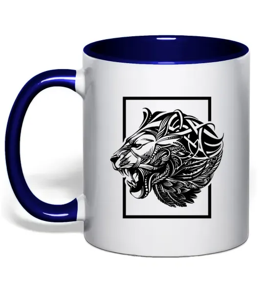 Чашка с цветной ручкой Тигр рамка чорний Глубокий темно-синий фото