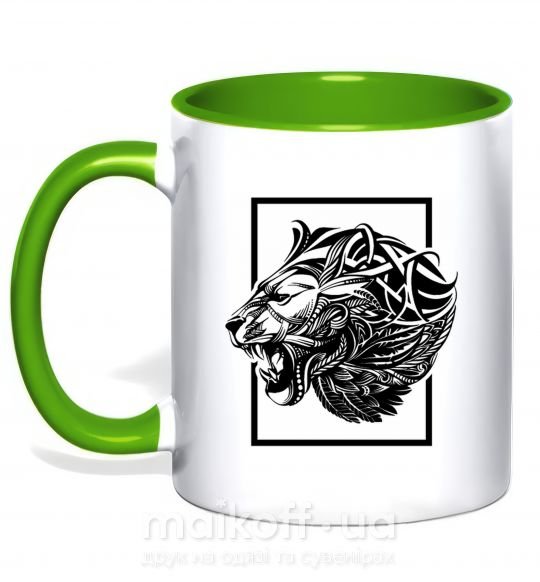 Чашка с цветной ручкой Тигр рамка черный Зеленый фото
