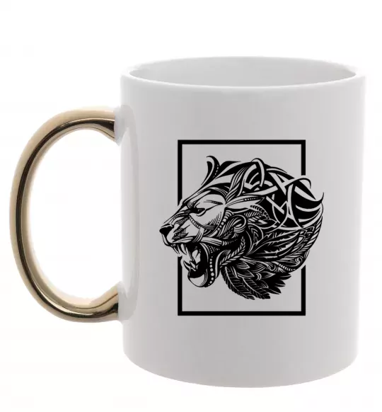 Чашка с цветной ручкой Тигр рамка чорний Золото фото