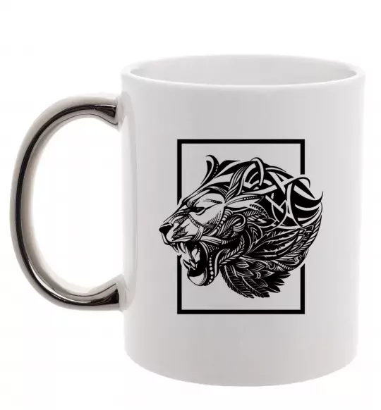 Чашка с цветной ручкой Тигр рамка чорний Серебро фото