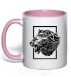 Чашка с цветной ручкой Тигр рамка черный Нежно розовый фото