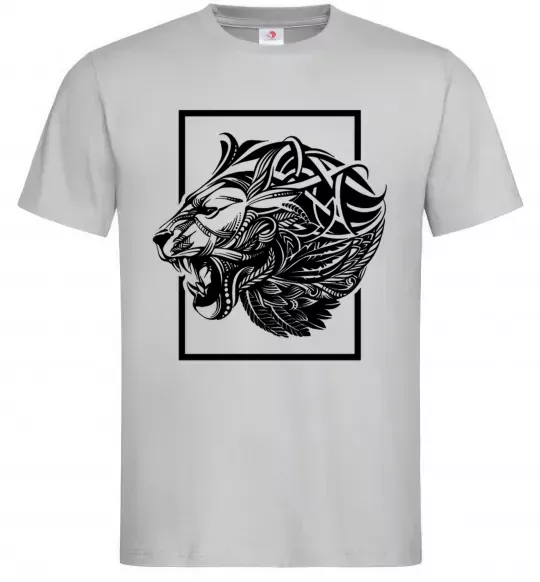 Мужская футболка Тигр рамка чорний Серый фото