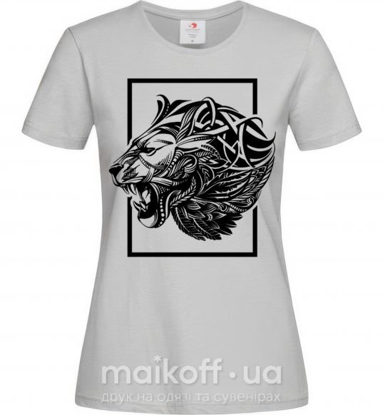 Женская футболка Тигр рамка черный Серый фото