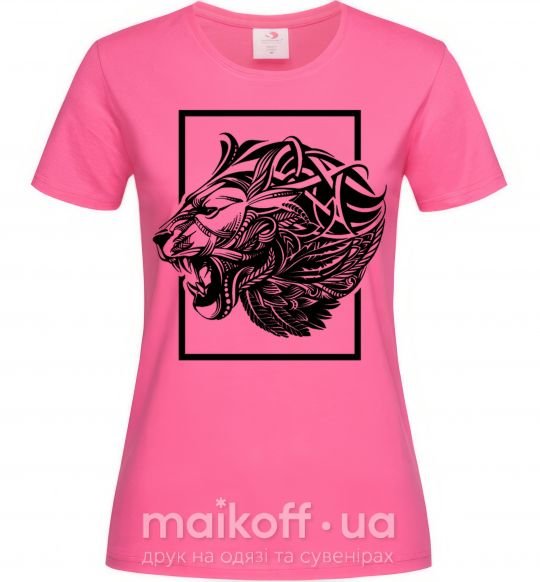 Женская футболка Тигр рамка черный Ярко-розовый фото