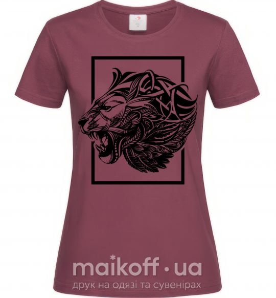 Жіноча футболка Тигр рамка черный Бордовий фото