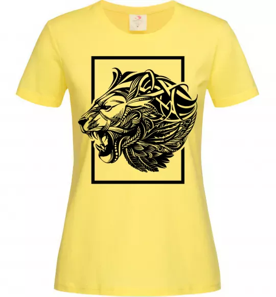 Женская футболка Тигр рамка чорний Лимонный фото