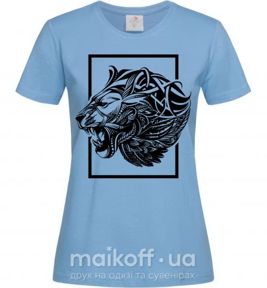 Женская футболка Тигр рамка черный Голубой фото