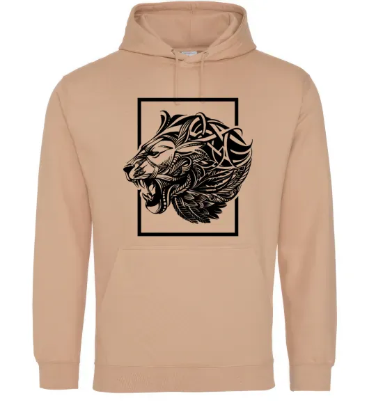 Женская толстовка (худи) Тигр рамка чорний Песочный фото