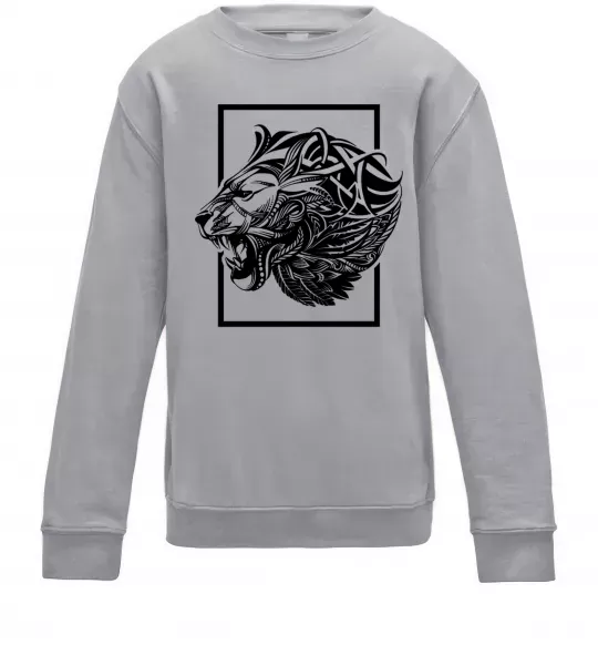 Детский Свитшот Тигр рамка чорний Серый меланж фото