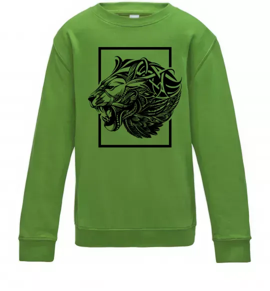 Детский Свитшот Тигр рамка чорний Лаймовый фото