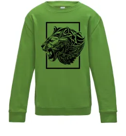 Детский Свитшот Тигр рамка чорний Лаймовый фото